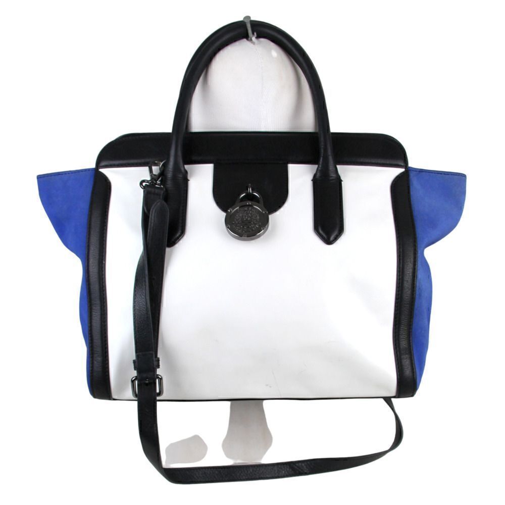 Vince Camuto WHITE BLACK BLUE GENUINE LEATHER SHOULDER BAG SATCHEL HANDBAG PURSE
